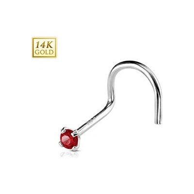 Šperky4U zlatý piercing do nosu červený zirkon ZL01127R-WG