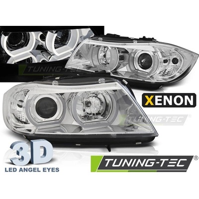 PŘEDNÍ SVĚTLA XENON D1S 3D LED ANGEL EYES BMW E90,E91 2005-2008 CHROMOVÁ