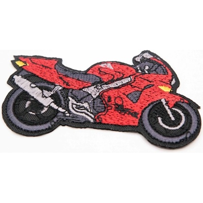 Nažehľovacia záplata - motorka - červená - rozmer 8,5 cm x 5,5 cm