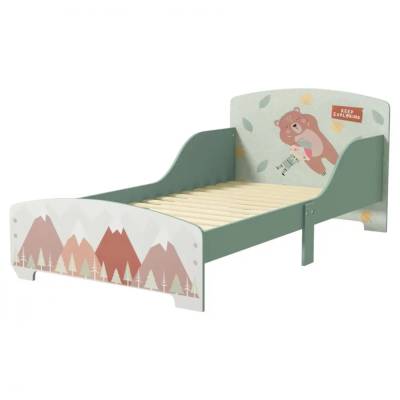 Детско дървено легло ginger home, защита от падане, подматрачна рамка 70х130 см, forest