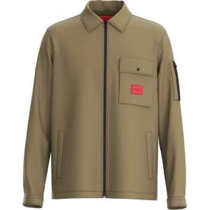 Hugo Риза с дълъг ръкав Hugo Mens HUGO Emmond Cotton Long Sleeve Zip Overshirt - Contemporary Design with Logo Detail - Green 313