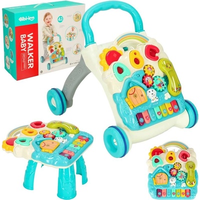 KIK Detské chodítko interaktívny vzdelávací stôl 4v1 modrý Bibi inn