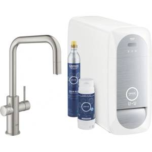 GROHE Кухненски смесител Grohe Blue Home Ondus, матиран хром, Supersteel, U-образен чучур и стартов комплект (31543DC0)