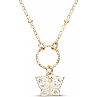 Biju Pozlacený dvojitý řetízek 14k s přívěskem, motýl a perličky 3002146