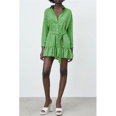 Madmext Дамска риза-рокля с десен - Зелена #329635 (329635_Зелен)