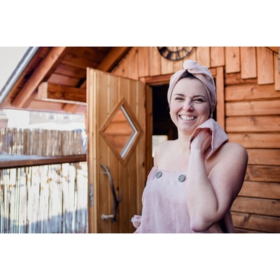 Nelly Dámská saunová sada světle růžová kilt, žíňka čelenka gumička turban