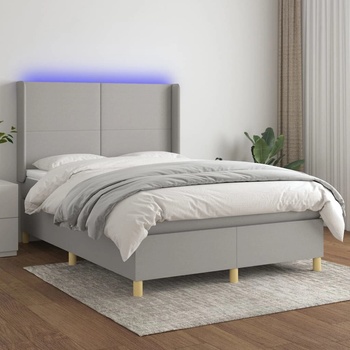 vidaXL Боксспринг легло с матрак и LED, светлосиво, 140x190 см, плат (3138709)