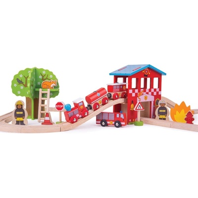 Bigjigs Toys Rail Dřevěná vláčkodráha hasičská stanice