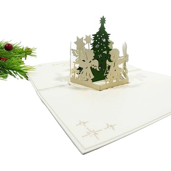 Image 1 of Kiriori Поздравителна картичка Kiriori Pop-up - Елха с ангелчета (CSWCH179PAEN)