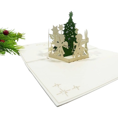 Kiriori Поздравителна картичка Kiriori Pop-up - Елха с ангелчета (CSWCH179PAEN)