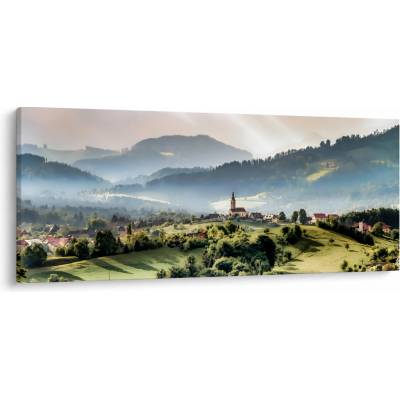 Obraz - vesnička v mlze, jednodílný 120x50 cm