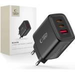 Tech-Protect nca65w-gan 3-портово мрежово зарядно pd 65w / qc3.0 черен (5906302336081)
