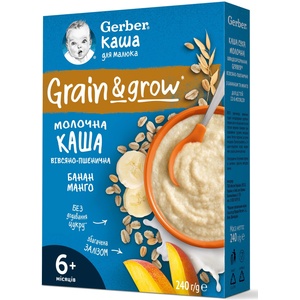 Nestle Овесено-пшенична млечна каша Nestle Gerber - С банан и манго, 6+м, 240 g (12566151) - baby
