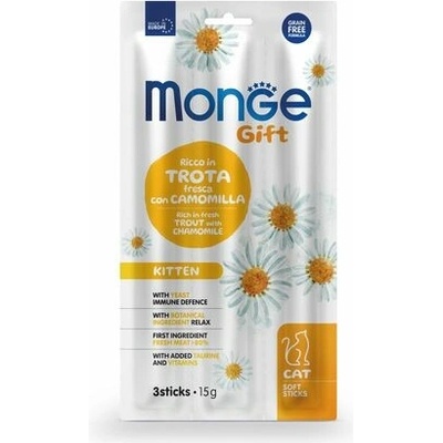 Monge Gift Soft Sticks Kitten pstruh a harmanček 15 g