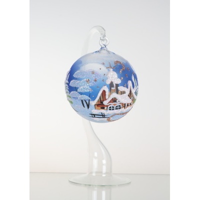 DT GLASS Vánoční malovaný lampion na skleněném stojanu modrá