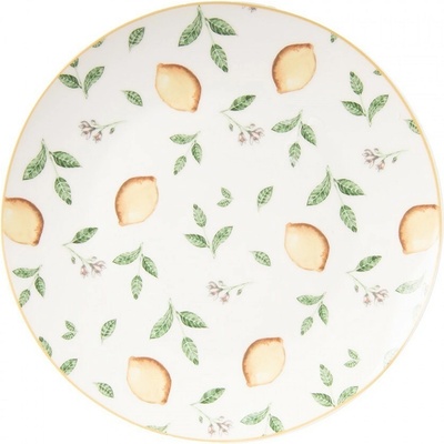 Clayre & Eef Biely porcelánový dezertný tanierik s citrónmi Lemons & Leafs 20cm