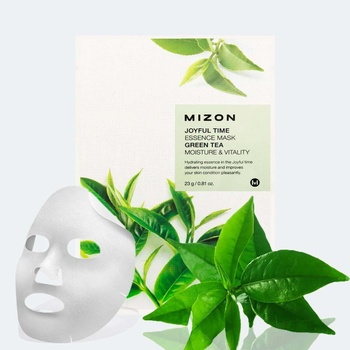 Mizon plátýnková 3D Joyful Time Essence Mask Green Tea maska so zeleným čajom pre hydratáciu a vitalitu pleti 23 g
