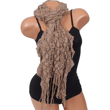 Image 1 of Плетен шал в цвят каки с ламе и ресни