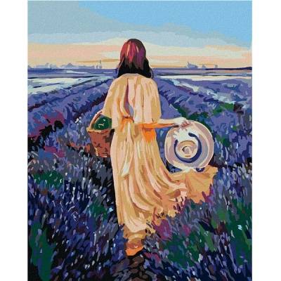 zuty Malování podle čísel Žena s košíkem a levandulové pole 40 x 50 cm vypnuté plátno na rám