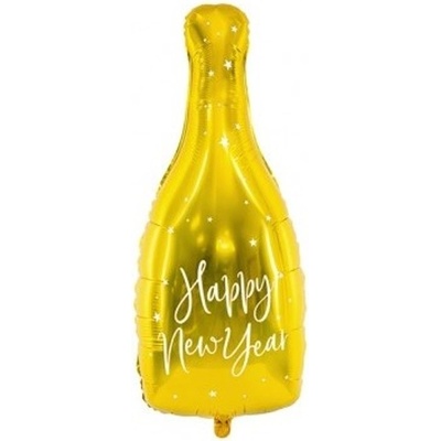PartyDeco Balónek fóliový silvestrovský Láhev zlatá HNY 32 x 82 cm