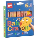 APLI Комплект цветни моливи, дебели, с острилка, 3 в 1, APLI Kids „Baby Crayon, 6 различни цвята (20635)