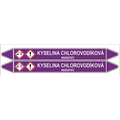 Značení potrubí, kyselina chlorovodíková,2 ks, 450 × 52 mm PZ 007007