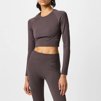Image 1 of USA Pro Къса блуза USA Pro Long Sleeve Seamless Crop Top - Espresso