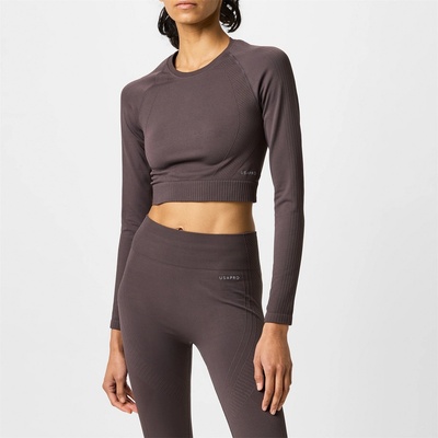 USA Pro Къса блуза USA Pro Long Sleeve Seamless Crop Top - Espresso