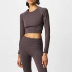 USA Pro Къса блуза USA Pro Long Sleeve Seamless Crop Top - Espresso