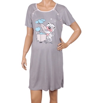 Сива нощница за кърмачки с кант на точки и апликация мече