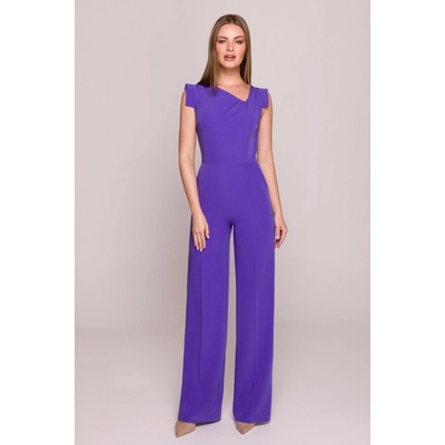 Stylove Woman's Elegant jumpsuit with asymmetrical neckline purple