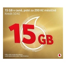 Vodafone SIM Předplacená karta 30 Zlatá karta 15GB + 50 Kč kredit