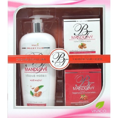 Body Tip Mandľa denný krém 50 ml + nočný krém 50 ml + telové mlieko 400 ml darčeková sada