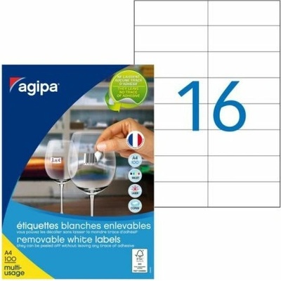 Etikety univerzálne odnímateľné 105x37 mm Agipa A4 100 hárkov