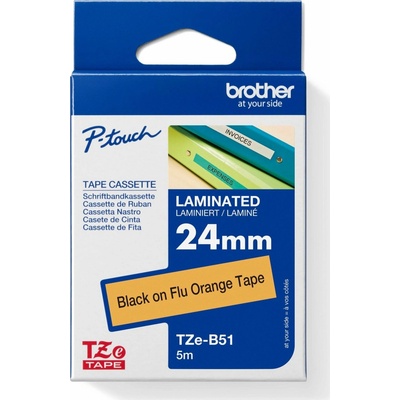 BROTHER TZEB51 - kazeta TZ šířky 24mm, laminovaná TZE-B51, signální oranžová/černé písmo
