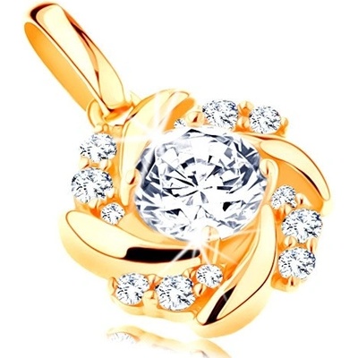 Šperky Eshop Přívěsek ve žlutém zlatě slunce čirý zirkon zatočené třpytivé paprsky S2GG120.02