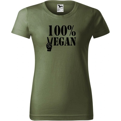 DOBRÝ TRIKO Dámské tričko 100% VEGAN černý potisk Khaki