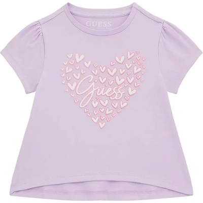 GUESS Асиметрична тениска с къс ръкав в лилаво със сърца за мини момиче Guess