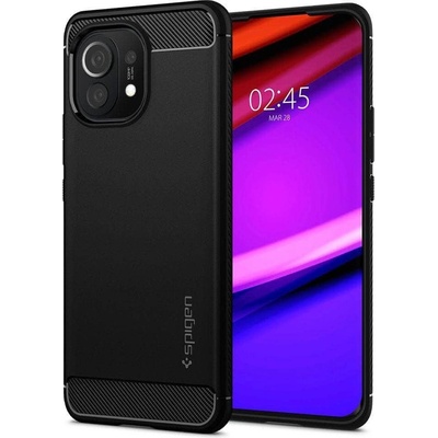 Spigen Калъф за Xiaomi Mi 11, термополиуретанов, Spigen Rugged Armor, черен (ACS02738)