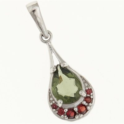 My Moldavite Stříbrný přívěsek s vltavínem a granáty 1064G
