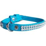 COLLAR Лъскав кожен нашийник с кристали 19 - 25см, 9мм - светлосин