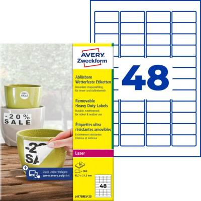 Avery Zweckform L4778REV-20 Odolné snímatelné etikety 45,7x21,2mm 960 ks bílá