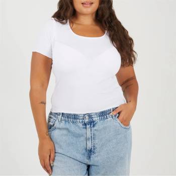 Brave Soul Тениска Brave Soul BS Plus Size Basic Ribbed Short Sleeve T-shirt - White