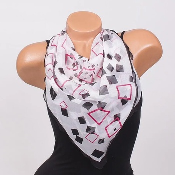 Image 1 of Дамско фишу в бяло с цветни квадрати