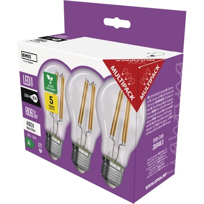 Emos LED žárovka A60/E27/3,8W/60W/806lm/neutrální biela ,3ks