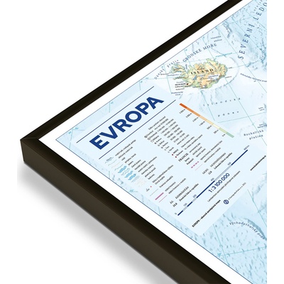 Excart Maps Evropa - nástěnná obecně zeměpisná mapa (ČESKY) 140 x 98 cm Varianta: magnetická mapa, Provedení: černý rám