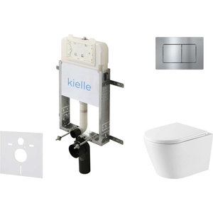 kielle Genesis New - Комплект структура за вграждане, тоалетна чиния Nefia Vortex, Rimless+, SoftClose седалка и бутон Gemini New III, лъскав хром 30528SZ53 (30528SZ53)