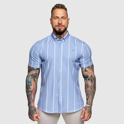 Iron Aesthetics strečová košeľa Short Stripe modrá