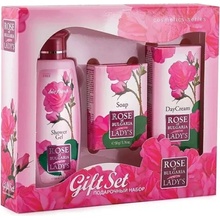 Rose of Bulgaria sprchový gel s růžovou vodou 100 ml + toaletní mýdlo s růží 50 g + pleťový denní krém s růžovou vodou 30 ml,