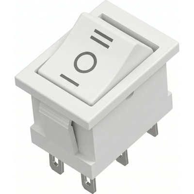 Kolískový vypínač obdĺžnikový KCD1, ON-OFF-ON, biely 250V/6A, 6-pin